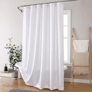 Kate Aurora Elegant "Raindrop" Silver Metallic Foil White Jacquard Fabric Shower Curtain - Standard Size - 1 of 4