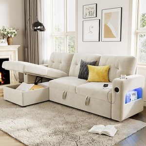 84 Inch Sleeper Sofa Couch for Living Room, L-Shaped Sofa, Convertible Pull Out Sofa Bed with Storage, Charging Station Chenille - 1 of 4