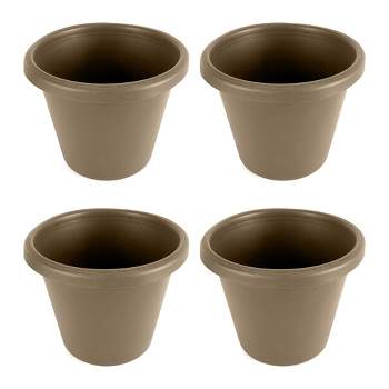 The HC Companies 16 Inch Indoor/Outdoor Classic Plastic Flower Pot Container Garden Planter with Molded Rim and Drainage Holes, Sandstone (4 Pack)