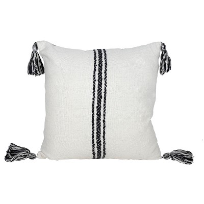 18x18 Inch Hand Woven Color Block Pillow Gray Cotton With