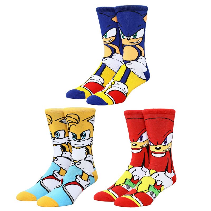 Sonic the Hedgehog Main Characters Animigos Casual Crew Socks Set for Men 3-Pack, 1 of 7