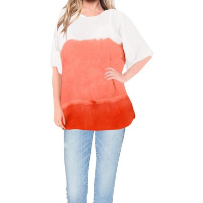 LA LEELA Women's Swim Cover Up Holiday Beachwear Oversized Swim Suit Bikini Vacation Cruise 1X-2X Orange, Tie Dye Design