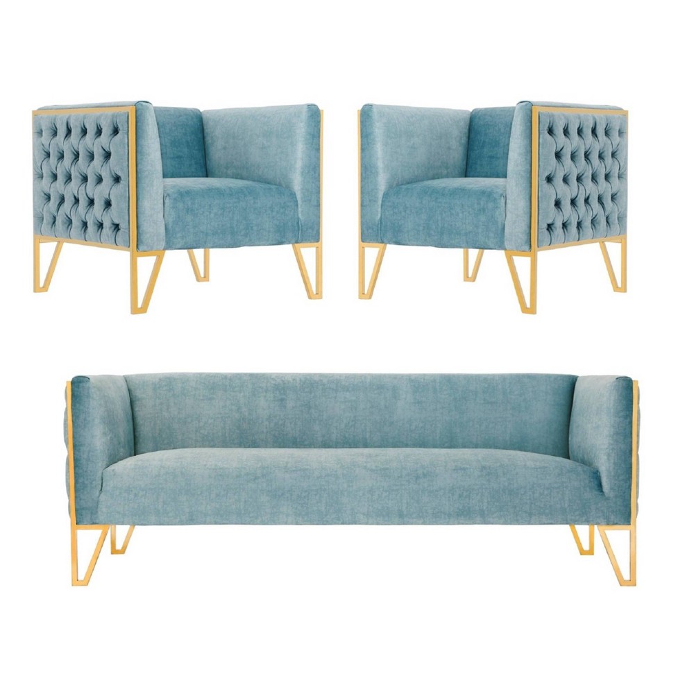 Photos - Storage Combination 3pc Vector Sofa and Armchair Set Ocean Blue - Manhattan Comfort