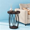 Gulches Industrial Round Side Table Black Geometric Metal Frame and Rustic Wood Top, 2-Tier Storage, Easy Assembly - 2 of 3