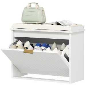 Shoe Storage Bench with Padded Seat Cushion and Flip-Drawer, Entryway Bench, Shoe Cabinet, 24.4x10.2x18.7 Inches - 1 of 4
