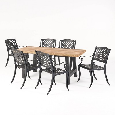 Dory 7pc Aluminum & Lightweight Concrete Dining Set - Natural/Black - Christopher Knight Home