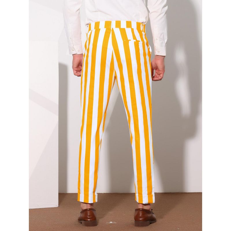 Lars Amadeus Men's Slim Fit Flat Front Formal Business Striped Cropped Pants, 3 of 6