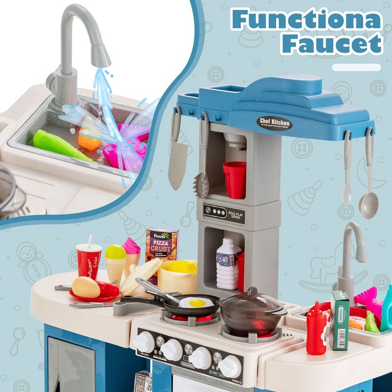 Costway  Large Plastic Play Kitchen Set W/ 67 Pcs Cooking Accessories Food &Realistic Lights & Sounds, 5 of 11