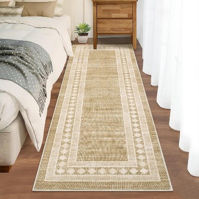 Coucheta Washable Rug Non-Slip, Stain Resistant Low Pile Rug with Border for Hallway Kitchen, Machine Washable Indoor Carpet,Multiple Sizes & Colors