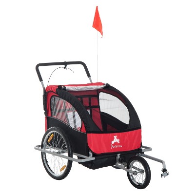 Red and Black Steel Frame Double Child Bike Trailer