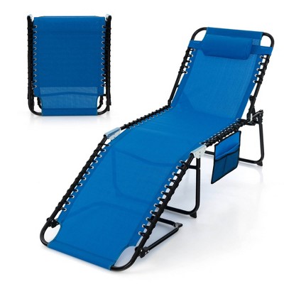 Tangkula Folding Chaise Lounge Portable Lay Flat Reclining Chair w/ 4-Level Backrest Side Pocket