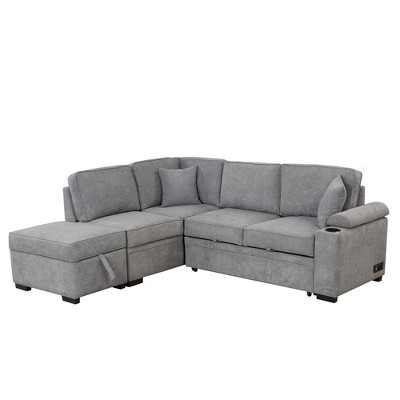 NicBex Sleeper Sofa Bed,2 in 1 Pull Out Sofa Bed L-Shaped Sectional Couch with Storage Ottoman for Living Room,Apartment,Office,Gray