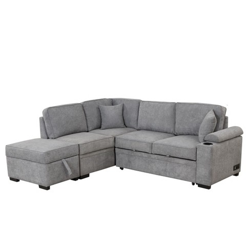 NicBex Sleeper Sofa Bed,2 in 1 Pull Out Sofa Bed L-Shaped Sectional Couch with Storage Ottoman for Living Room,Apartment,Office,Gray - image 1 of 4