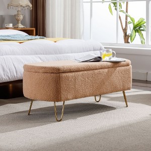 Sapphtopaz Modern Storage Ottoman Faux Fur Bench with Gold Legs Entryway Bench Upholstered Storage Bench for Living Room, Bedroom, End of Bed - 1 of 4