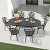 (7-PC)Premium Black Cast Aluminum Patio Set - Weather-Resistant Outdoor Table & Chairs with Beige Cushions, Umbrella Hole Included - 2 of 4