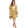 Women's Plus Size Off the Shoulder Metallic Glitter Party Clubwear Holographic Disco Midi T-Shirt Dresses - Agnes Orinda - 3 of 4
