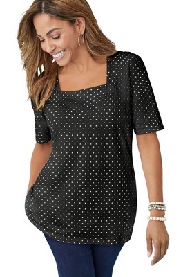Jessica London Women's Plus Size Stretch Cotton Square Neck Tee