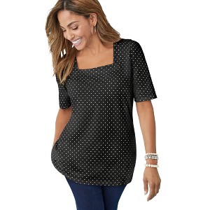 Jessica London Women's Plus Size Stretch Cotton Square Neck Tee - 1 of 4