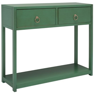 Sadie Turquoise Iron and Wood Console Table with Storage