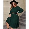 Clearlove Plus Size Women's Casual Knit Long Sleeve Swing Dress with Belt - 3 of 4