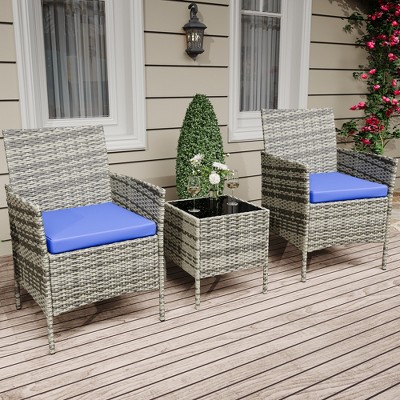 Garvee 3 Pieces Outdoor Patio Furniture Set, Rattan Table & Chairs with Soft Cushions - Bistro Set for Garden, Porch