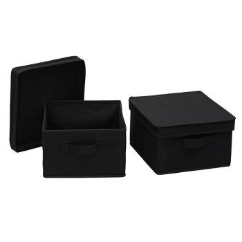 Household Essentials Set of 2 Medium Storage Boxes with Lids Black Linen