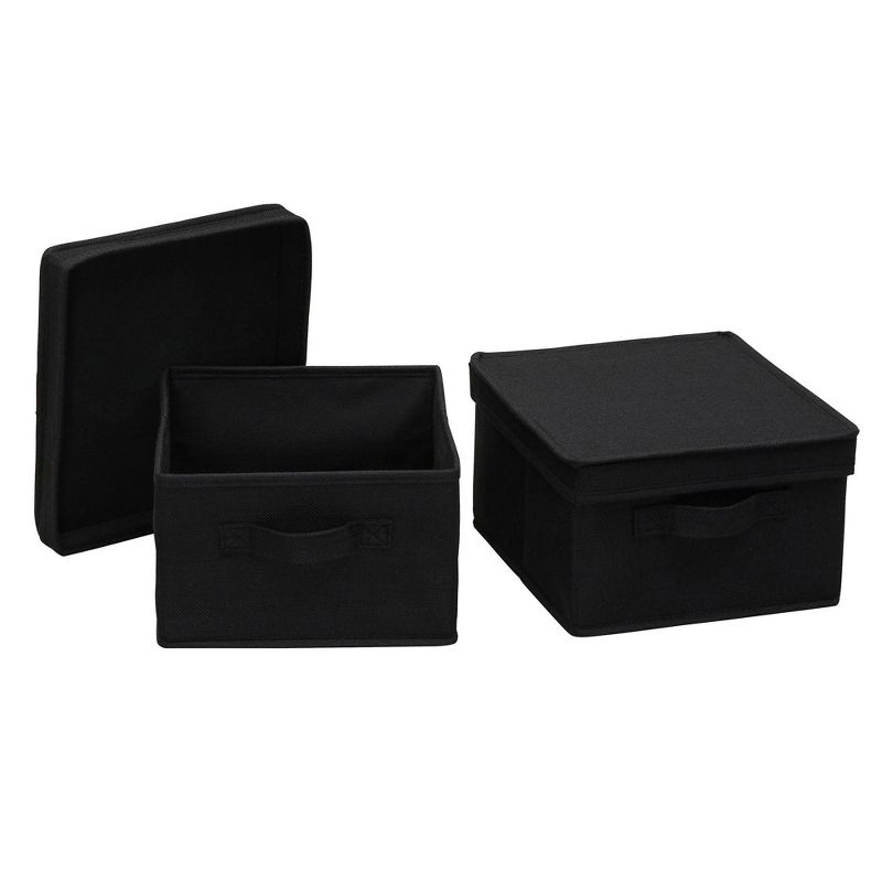 Household Essentials Set of 2 Medium Storage Boxes with Lids Black Linen, 1 of 9