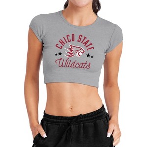 Women's California State University, Chico Mascot Cap Sleeve Baby Rib Crop Top Athletic Heather - 1 of 4