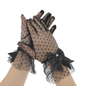 Unique Bargains Women's Lace Sunblock Mittens Black 1 Pair - 1 of 4