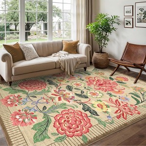 Washable Area Rugs for Living Room, Floral Rug for Bedroom, Soft Low Pile Non Slip Throw Rugs - 1 of 4