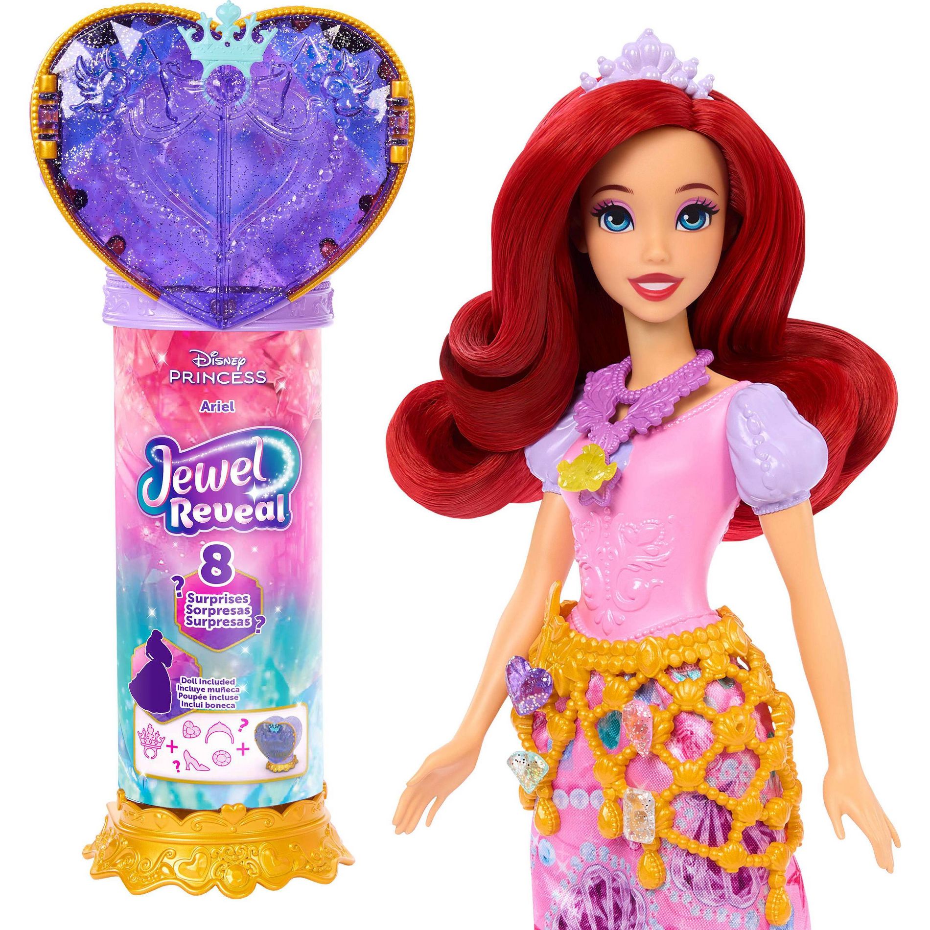 Disney Princess Jewel Reveal Ariel Fashion Doll with 8 Surprises Including Gem Box & 10 Accessories