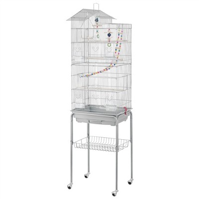 Yaheetech Roof Top Birdcage Parrot Cage with Detachable Rolling Stand Wrought Iron