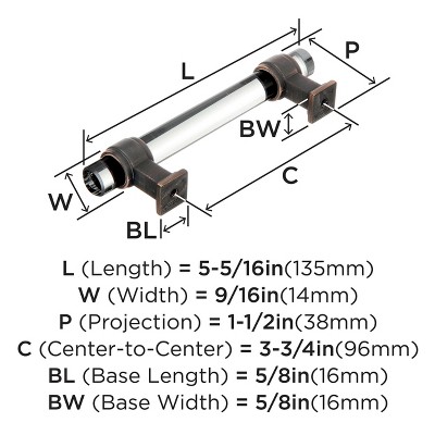 Clear and Oil-Rubbed Bronze 3-3/4" Cabinet Bar Pull