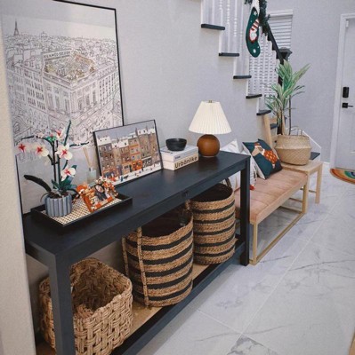 Console Table With Woven Rattan Shelf Black Threshold Designed With Studio Mcgee Target