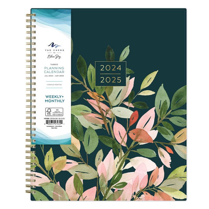 Yao Cheng for Blue Sky 2024-25 Weekly/Monthly Planner 11&#34;x8.5&#34; Wirebound Foliage Green, 4 of 13