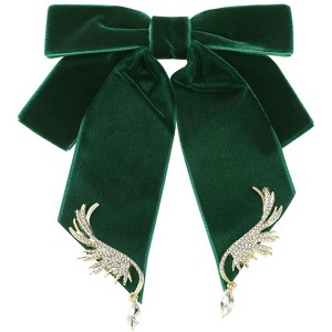 INSPIRE CHIC Women's Ribbon Bow Ties Velvet Solid Color Rhinestone Wings Bow Brooch - 1 of 4