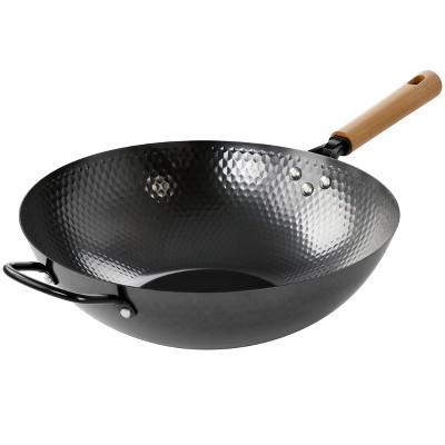 Kenmore Hammond 14 Inch Flat Bottom Carbon Steel Wok In Black With Wooden  Handles : Target