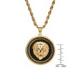 Steeltime Men's  stainless steel simulated diamond lion head on greek key mount pendant necklace. Color Options: Gold, Silver - 3 of 4