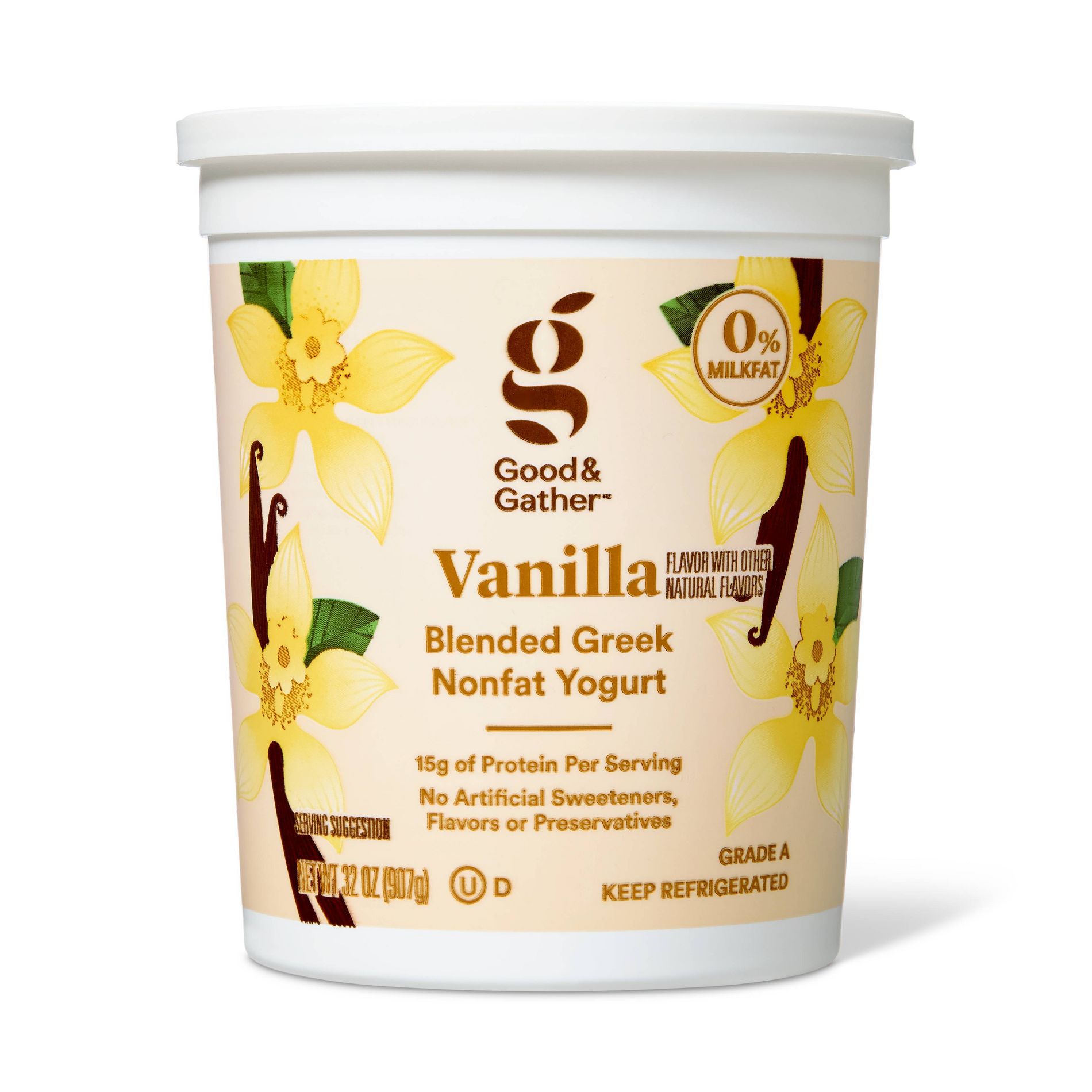 Greek Vanilla Nonfat Yogurt - 15g Protein 32oz - Good & Gather™