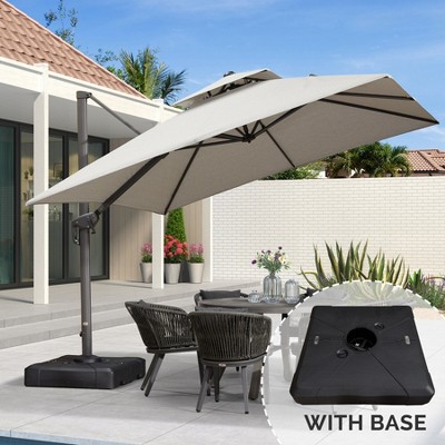 PURPLE LEAF Outdoor Cantilever Umbrella with Base Large Patio Umbrella Windproof Heavy Duty Hanging Offset Umbrella for Garden Outdoor Pool