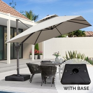 PURPLE LEAF Outdoor Cantilever Umbrella with Base Large Patio Umbrella Windproof Heavy Duty Hanging Offset Umbrella for Garden Outdoor Pool - 1 of 4