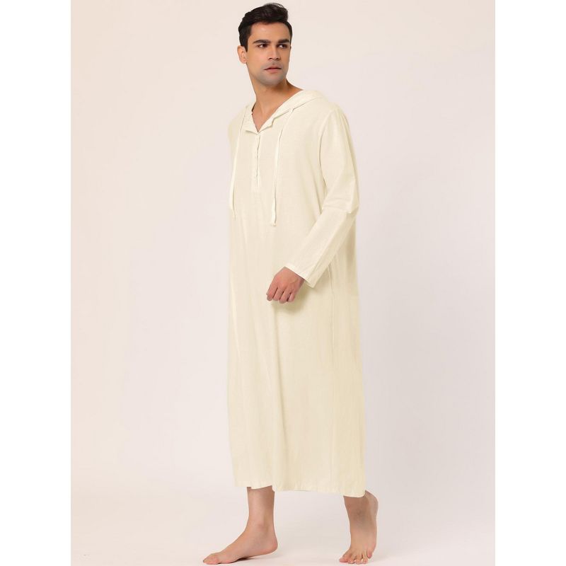 Lars Amadeus Men's Button Closure Long Sleep Side Pockets Side Split Hooded Nightgown, 3 of 6