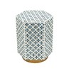 HDZNVF 15x13x18.5 inch Hexagonal Accent Table with Blue Design and Gold Base - 2 of 4