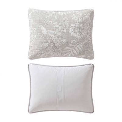 Gray Twin Cotton Reversible Quilt Set with Plant Motif