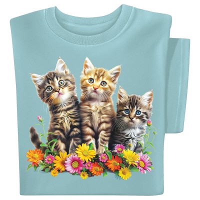 Collections Etc Kitten Trio in Flowers Short Sleeve Graphic Tee