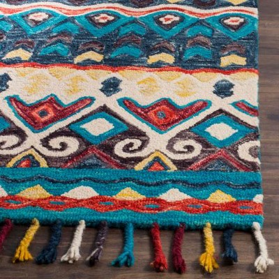 Handmade Tufted Geometric Blue Wool Rectangular Rug - 2' x 3'