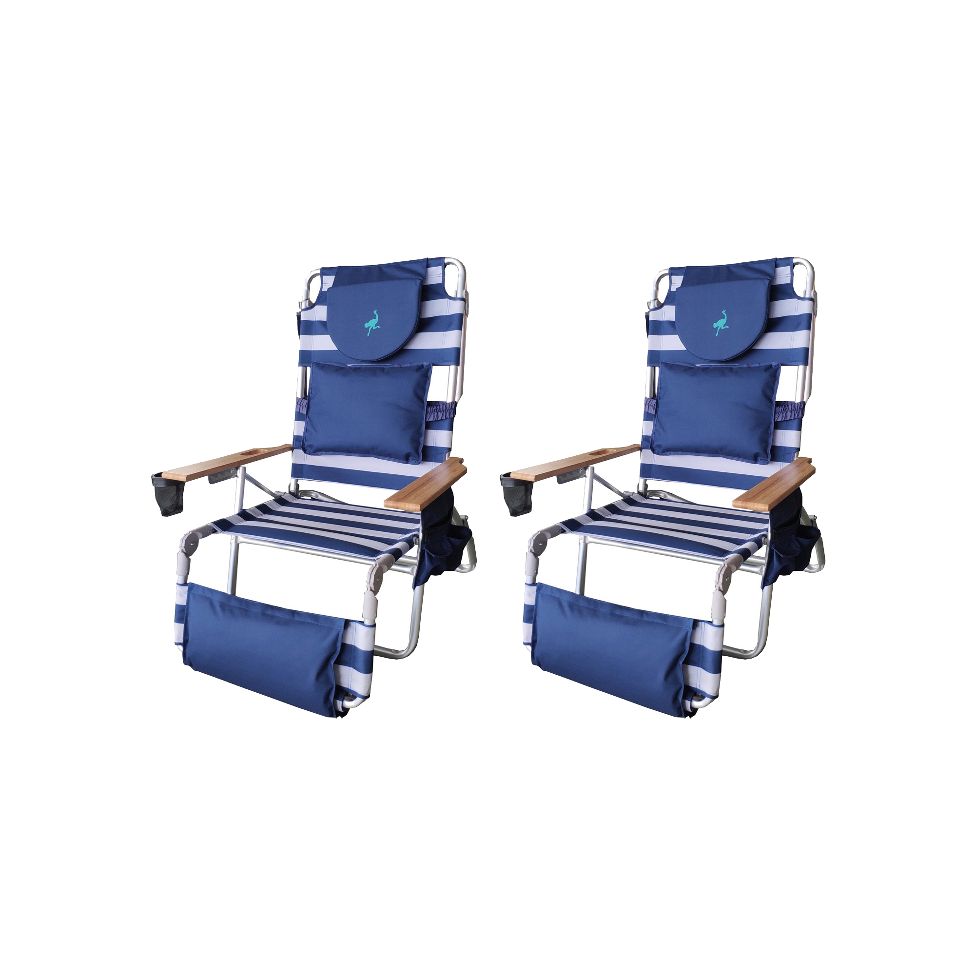 Ostrich Deluxe Padded 3-N-1 Outdoor Lounge Reclining Beach Chair, Blue (2 Pack)
