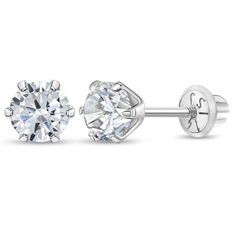 Peace Sign Screw Back Earrings for Girls in 14kt White Gold | Jewelry Vine