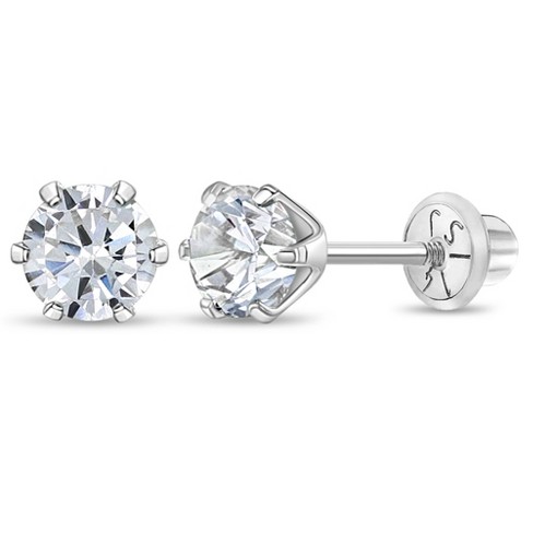 14K White Gold Classic Solitaire Stud Earrings, Screwback 2mm