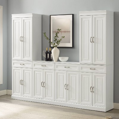 White 3-Piece Traditional Sideboard and Pantry Set with Adjustable Shelves